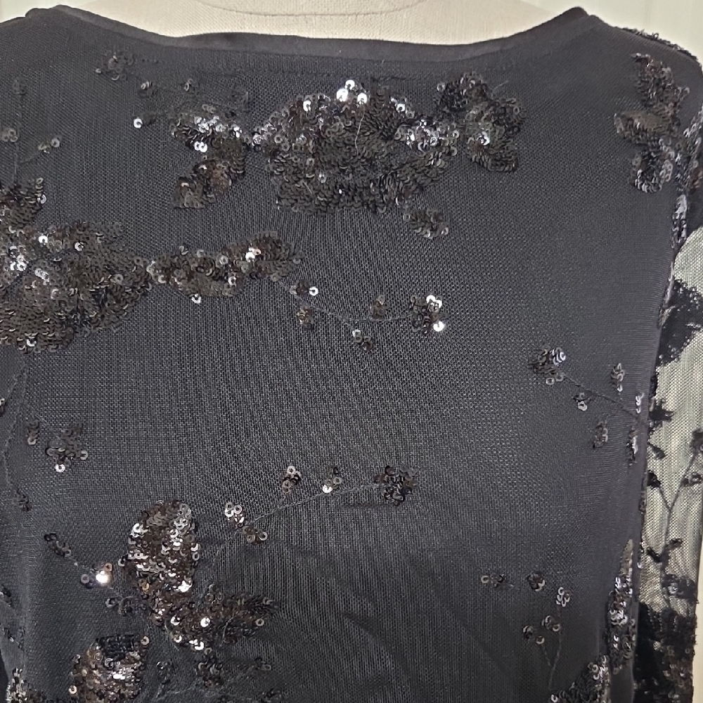 White House Black Market Black Sequin Blouse - Picture 2 of 9